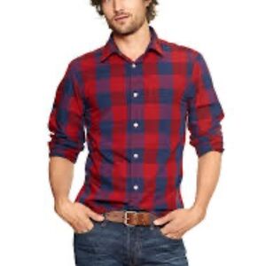 ✨American Eagle XXL Red/Blue buffalo check button down long sleeve poplin